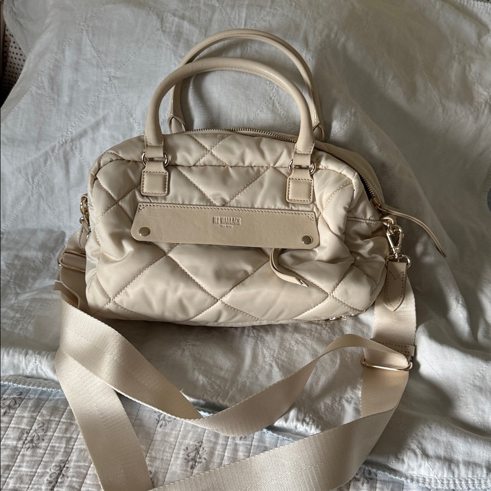 MZ Wallace cream Quilted Satchel with Gold Chain